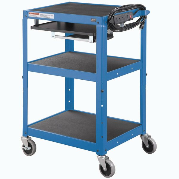 Global Industrial Steel Mobile Workstation Cart with Slide out keyboard and Mouse Shelf-Blue 334541BL